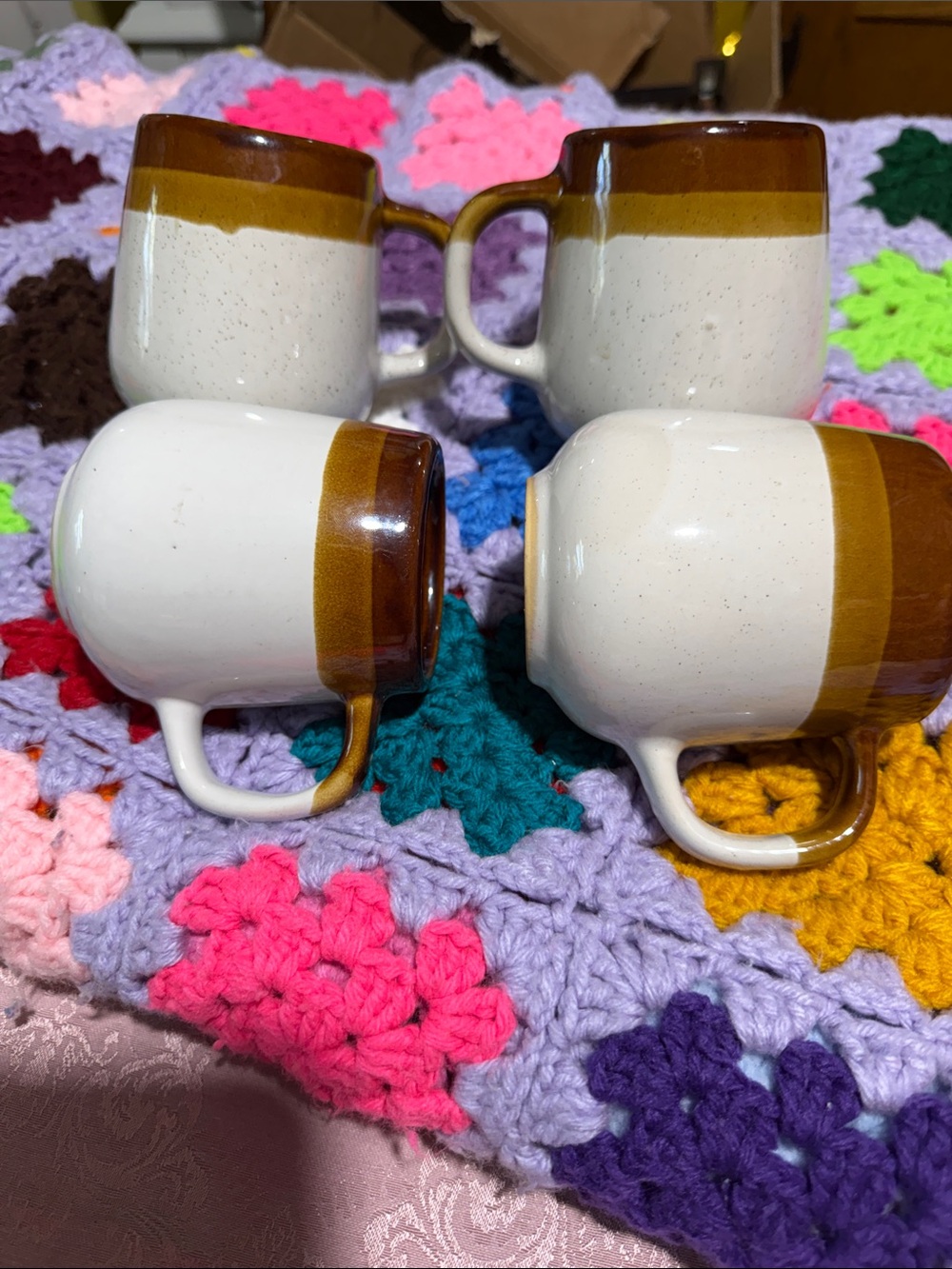 Speckled Two-Tone stoneware Mugs in Brown and Cream - Set of 4